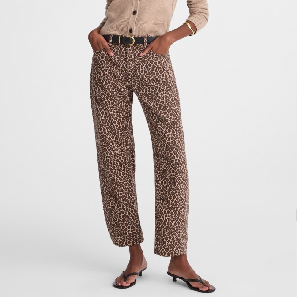 The Darted Barrel-Leg Jean in Leopard Print